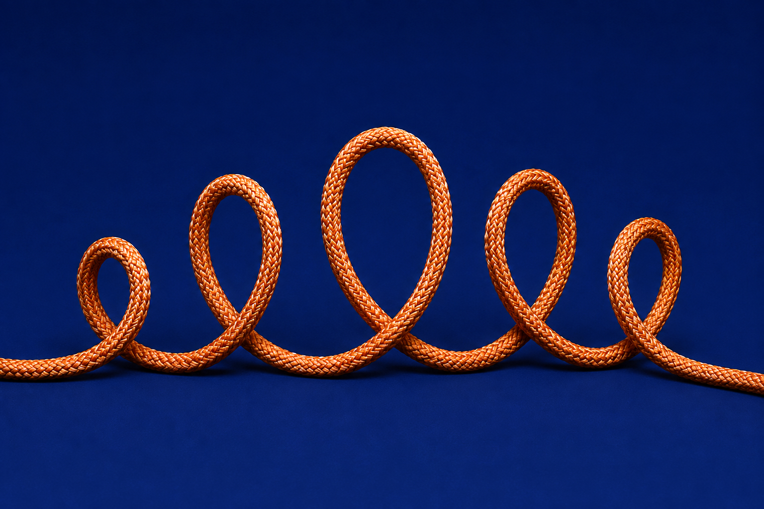 A length of orange cord looping into repeated coils against a navy background, representing the repetitive work that bogs down a small business.