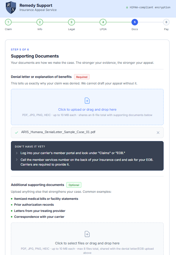 Remedy Support document upload